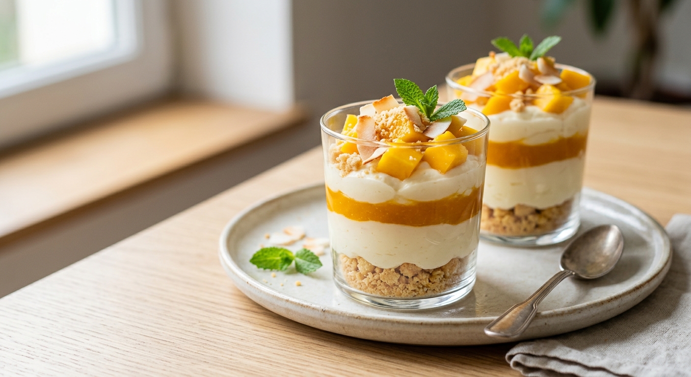 Verrines à la mangue et aux sablés à la noix de coco