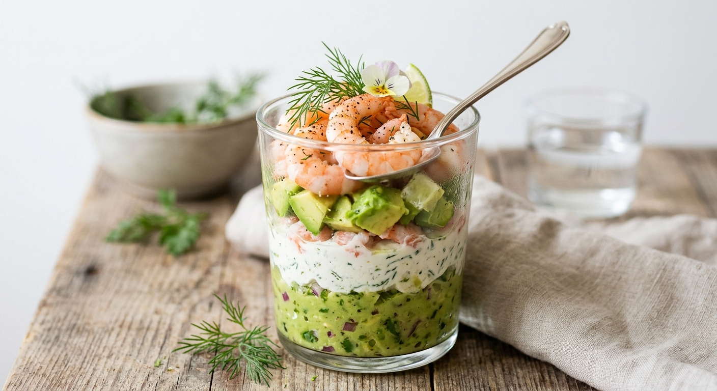 Verrines avocats crevettes et fromage frais
