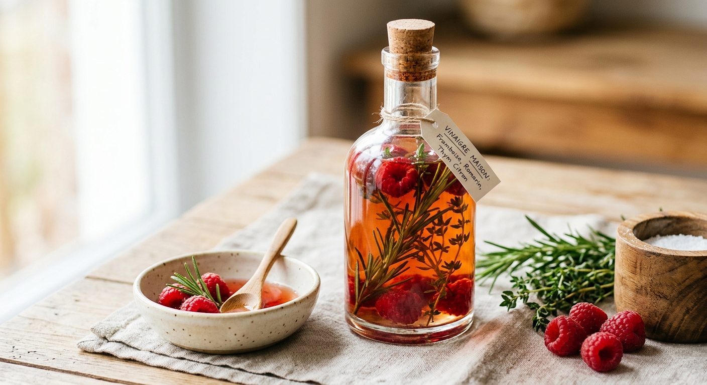 Vinaigre maison : framboise, romarin, thym citron...