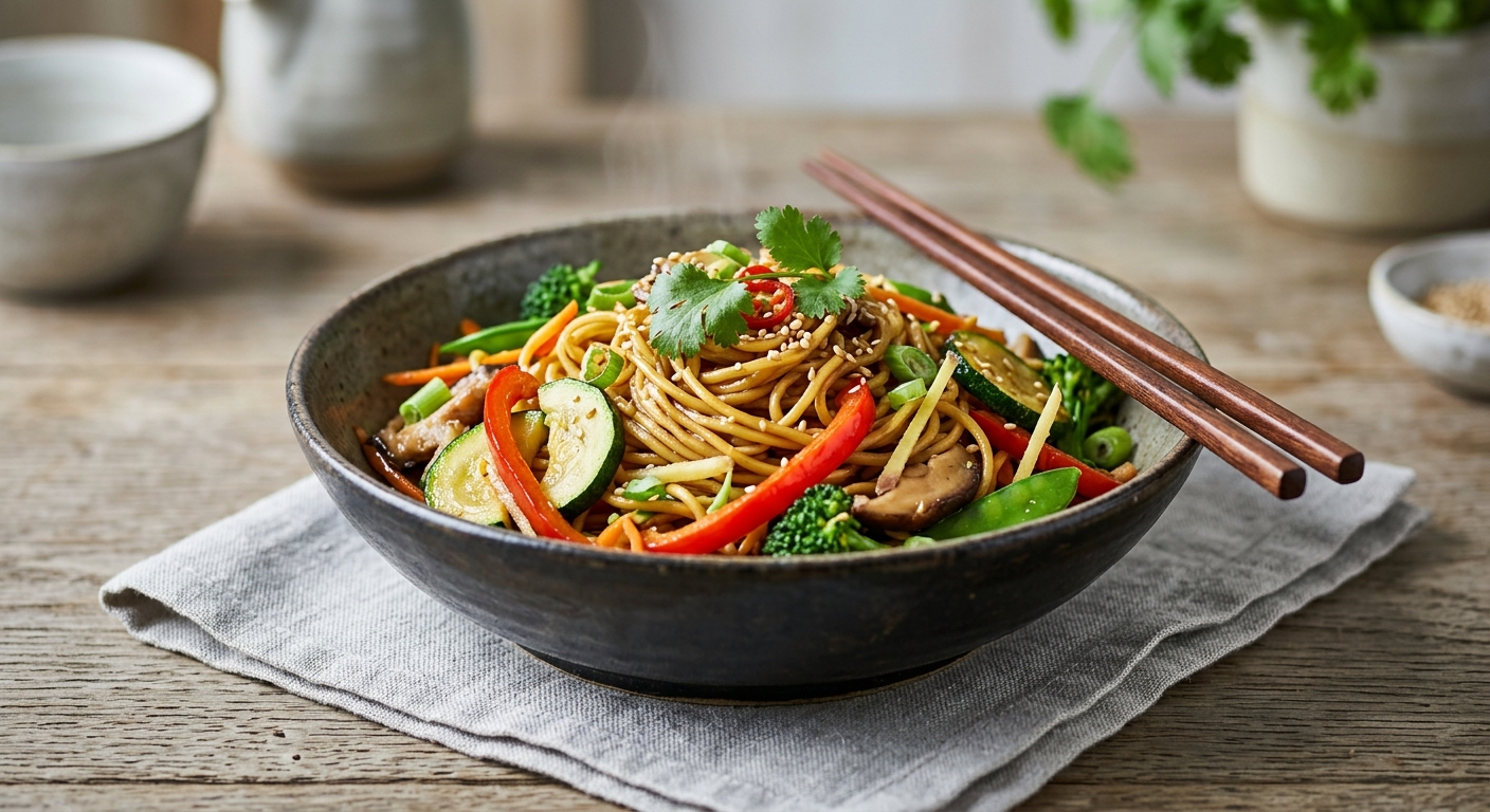 Wok de Nouilles chinoises aux légumes
