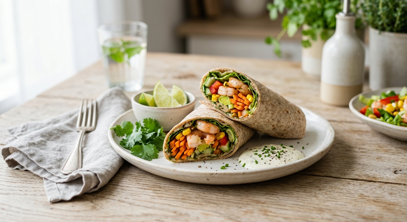 Wrap légumes croquants et crevettes