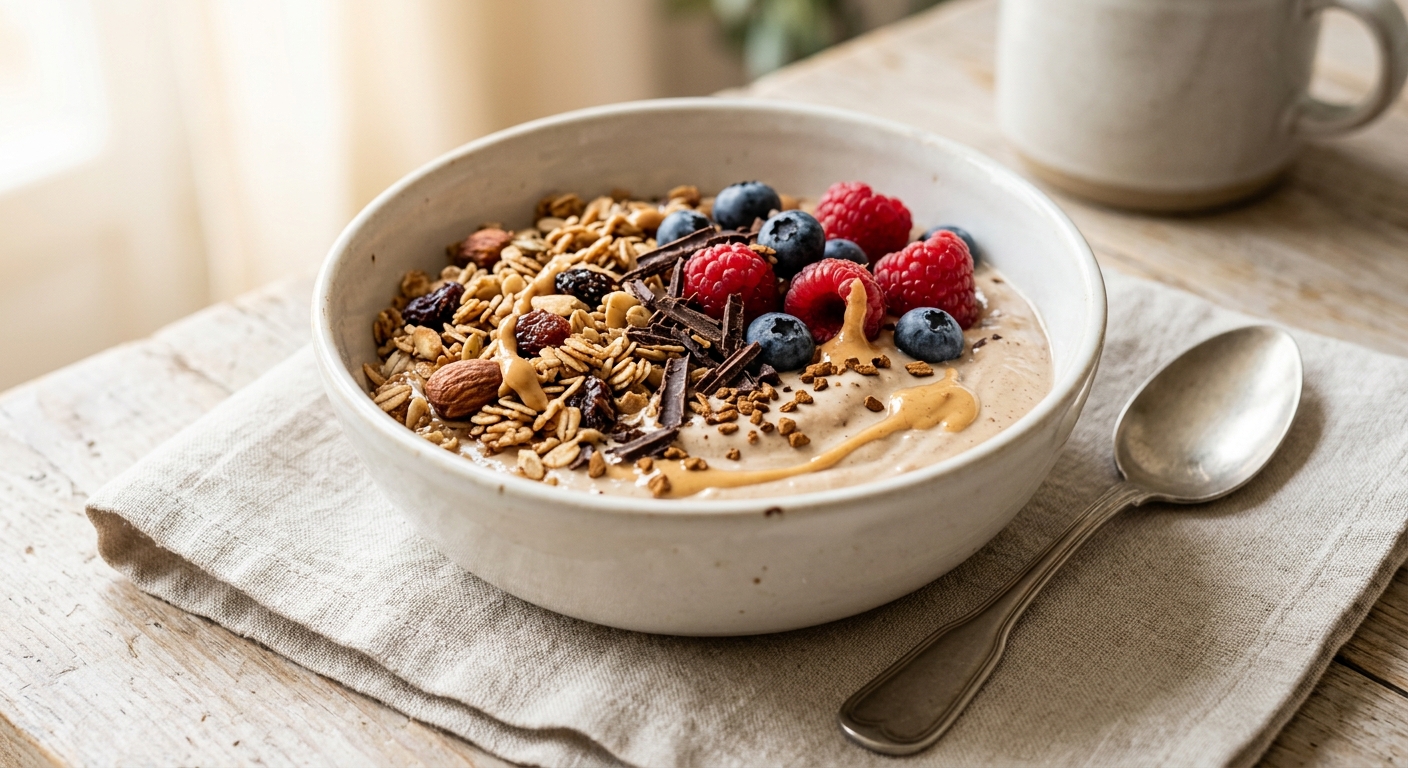 Yaourt au granola beurre de cacahuète, café (protéines)