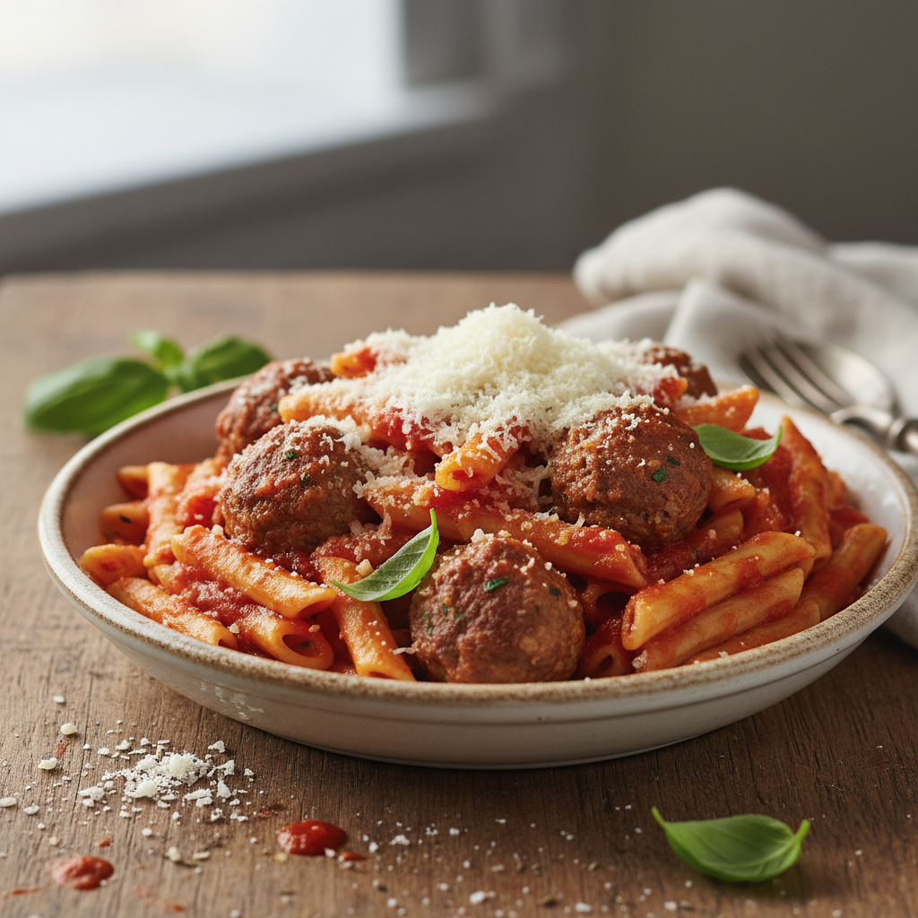 Ziti au ragoût de boulettes de viande