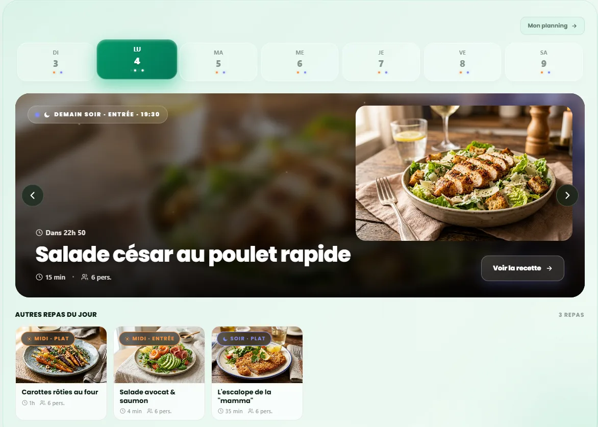 Planning de repas hebdomadaire sur TopPopote